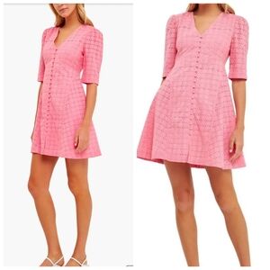 English Factory Pink Broderie Lace Eyelet Mini Dress